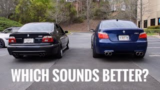 BMW E39 M5 vs E60 M5 sound comparison  Burnouts and rev battle [upl. by Sina]