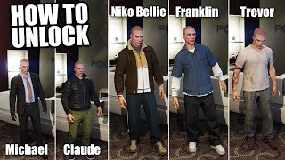 How to Unlock ALL CHARACTER Outfits in GTA Online Niko Bellic Trevor Franklin amp More [upl. by Henebry]