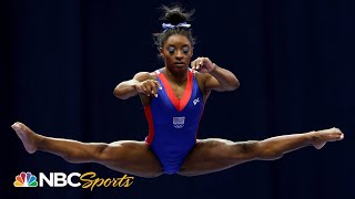 Simone Biles nails double double dismount wows with Trials Day 1 beam routine  NBC Sports [upl. by Honna774]