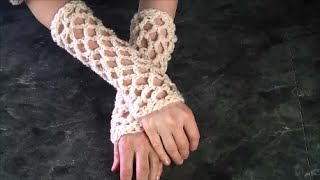 Crochet Fingerless Lace Gloves Wristers super easy [upl. by Farlie]