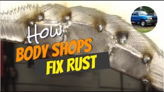 How Body Shops Fix Rust Holes MIG Welder Lap Welds Bondo [upl. by Nickie]