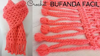 Bufanda fácil a crochet con flecos de pompones [upl. by Animar578]