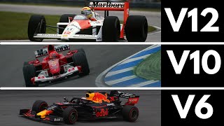 Incredible F1 Engines Sound Evolution 1950Current V12 V10 V8 V6 [upl. by Nerrot407]