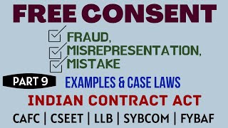 Fraud  Misrepresentation  Mistake  Free Consent  Indian Contract Act  Caselaws  Example [upl. by Lachman]