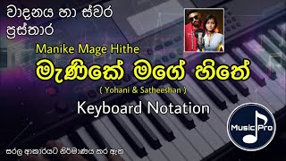 Manike Mage Hithe Notation මැණිකේ මගේ හිතේ  Yohani ft Satheeshan  Keyboard Notation with Lyrics [upl. by Chang]