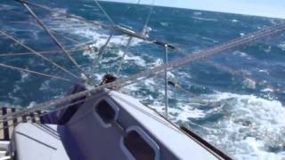 singlehanded sailing in front of the Strait of Magellan wind Force 78 reefed genoa and main sail [upl. by Pulling]