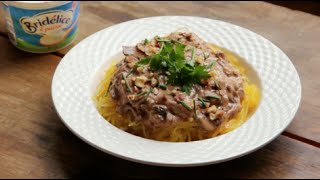 Recette  Courge spaghetti à la sauce crémeuse et aux champignons [upl. by Acitel254]