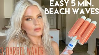 EASY 5 MIN SOFT BEACH WAVES3BARREL WAVER TUTORIAL [upl. by Auhsej]