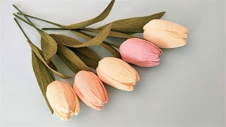 How to Make Tulip from Crepe Paper  Paper Flower [upl. by Ennagem]