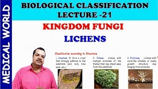 LICHENS  BIOLOGICAL CLASSIFICATION  LECTURE 21 [upl. by Eiggem528]