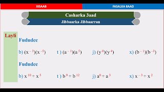 Xisaab fasalka 8aad cutubka 2aad casharka 3aad  Jibaarka Jibaaran [upl. by Baoj46]