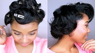 How To Style SHORT Relaxed Hair  PIN CURLS TUTORIAL  Heatless Curls [upl. by Ehctav320]