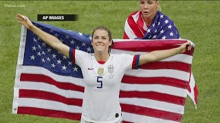 Kelley OHara wins over the internet with US flag rescue postgame kiss locker room [upl. by Hardwick]