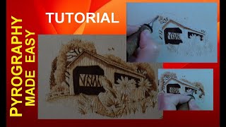 Wood Burning For Beginners  COVERED BRIDGE  pyrography tutorial [upl. by Elijah]