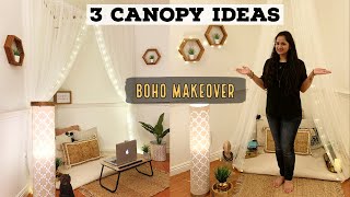 3 DIY CANOPY Ideas  2 BOHO Style Living Room MAKEOVER  Bed Canopy [upl. by Irac561]