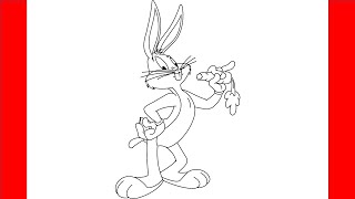 How To Draw Bugs Bunny From Looney Tunes  Step By Step Drawing [upl. by Fania]