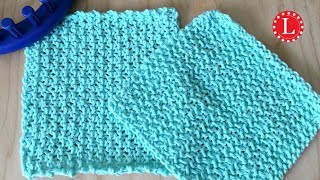 LOOM KNIT Dishcloth Washcloth Seed Stitch Textured  Beginner Easy [upl. by Sillert]