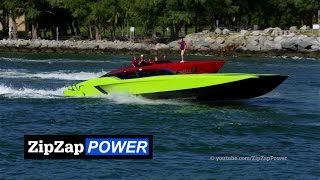 Green Lamborghini SV Boat  MTI 52 Catamaran SuperVeloce [upl. by Nnawtna]