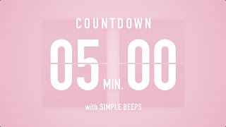 5 Min Countdown Flip Clock Timer  Simple Beeps 🌸🔔 [upl. by Brandwein29]