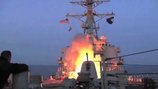 US Navy Destroyer launches Tomahawk cruise missiles [upl. by Lennej]