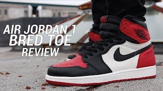 AIR JORDAN 1 BRED TOE REVIEW [upl. by Nyrtak]