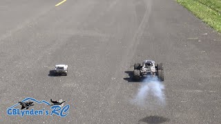 Traxxas Revo 33 Nitro 110 Scale Monster Truck Racing a Traxxas Slash 116 Scale Short Course Truck [upl. by Steddman294]