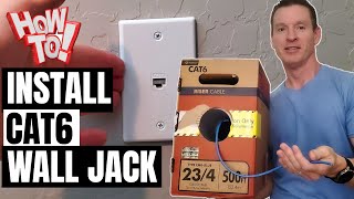 CAT6 CABLE RUN THROUGH WALL AND ETHERNET JACK INSTALL  HOW TO [upl. by Remlap]