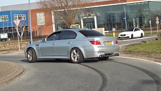 BMW M5 V10 with Eisenmann Straight Pipes Exhaust Burnout Drifts Revs [upl. by Annoyk]