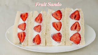 SUB Strawberry Cream Sandwich  Japanese Fruit Sandwich Recipe  딸기 샌드위치  フルーツサンドの作り方 レシピ [upl. by Xad]