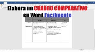 CÓMO HACER UN CUADRO COMPARATIVO EN WORD FÁCILMENTE [upl. by Nylyram]