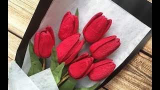 ABC TV  How To Make Tulip Paper Bouquet Flower From Crepe Paper  Craft Tutorial [upl. by Aniehs]