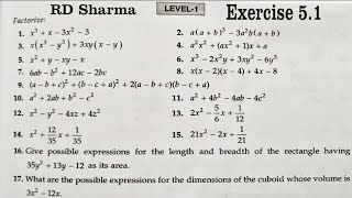 RD Sharma Class 9 Maths Chapter 5 Factorisation of Algebraic Expressions Ex 51 Q1 to Q17 Solutions [upl. by Esiole]