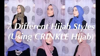 Simple Hijab Style  7 styles using crinkle hijab [upl. by Laekim]