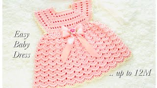 Super Easy Crochet baby dress or frock 03 months and up to 12M LEFT HANDED CROCHET TUTORIAL [upl. by Plafker]