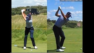 Justin Thomas golf swing  Long Iron faceon amp downtheline July 2017 [upl. by Atilef]