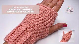 CROCHET simple FINGERLESS GLOVES [upl. by Friedly]