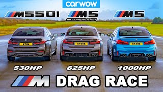 BMW M5 1000hp v M5 Comp v M550i  DRAG RACE [upl. by Wilburn]