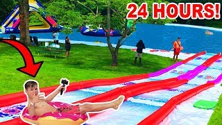 BIGGEST BACKYARD WATER PARK 24 HOUR CHALLENGE [upl. by Bodi]