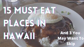 MUST EAT PLACES IN HAWAII  15 Top places to eat on Hawaii Tacos Poke Moco Loco Pizza [upl. by Siwel]