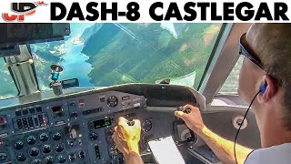 Piloting JAZZ Dash8 into Challenging Castlegar Airport  Cockpit Views [upl. by Ecirtnuahs]