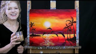 Learn How to Paint SUNSET DOLPHIN DIVE with Acrylic  Fun Paint amp Sip  Step by Step Tutorial [upl. by Kleper732]