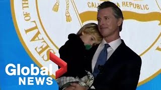 California Gov Gavin Newsoms twoyearold son steals spotlight at inauguration [upl. by Nnayar608]