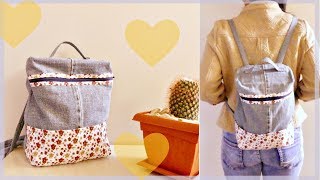 DIY Rectangular Backpack from Old Jeans [upl. by Dohsar122]