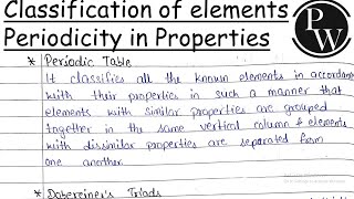 Classification of Elements and Periodicity in Properties Class 11 Notes Physics Wallah Arjuna Batch [upl. by Jessi]