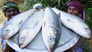 GIANT FISH FRY  Villagers cooking big fish fry in village cooking style  Village Food Cooking [upl. by Rainwater612]