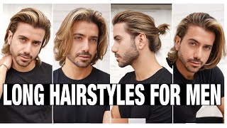 4 LONG HAIRSTYLES FOR MEN  Mens Hair Tutorial [upl. by Ynhoj]