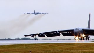 Twelve B52 Nuclear Bombers Depart Minot Air Force Base [upl. by Elhsa]