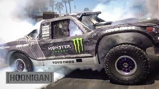 HOONIGAN DT 100 BJ Baldwins 800HP Trophy Truck Decimates the Donut Garage [upl. by Eedyak]