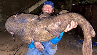 River Fishing ENORMOUS FLATHEAD CATFISH  Spillway Giants [upl. by Adall]