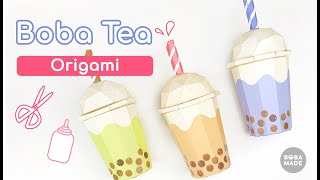 3D Paper Boba Tea Cup Origami Paper Craft Template Guide [upl. by Flieger834]